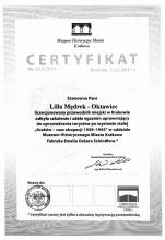 Certyfikat MHK Fabryka Schindlera